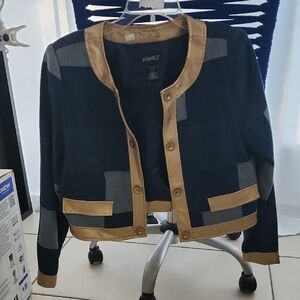 Ashro Navy and Gold Geometric Cardigan